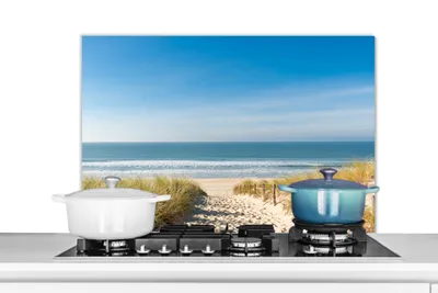 Produktbild von KitchenYeah®  Spritzschutz Küche - Küchenrückwand - Wandschutz für Herd und Spüle - Strand - Meer - Düne - Sand - Sommer 90x60 - Alu-Dibond (Alternative zum Spritzschutz aus Glas) - Hitzebeständig - H