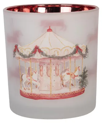 Produktbild von Clayre & Eef Teelichthalter Ø 7x8 cm Weiß Glas Weihnachten