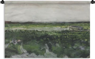 Produktbild von MuchoWow® Wandteppich Wandbehang Landschaft mit Schubkarre - Vincent van Gogh 90x67.5 cm Tapisserie Dekoration Wandtuch - Fototeppich - Wand-Skulpturen