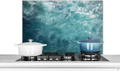 Obrázok produktu pre KitchenYeah® Kuchynský splashback - Kuchynský splashback - Ochrana steny sporáka a drezu - More - Voda - Tyrkysová 80x55 - Hliníkový dibond (alternatíva skleneného splashbacku) - Tepelne odolný - Splashback na sporák