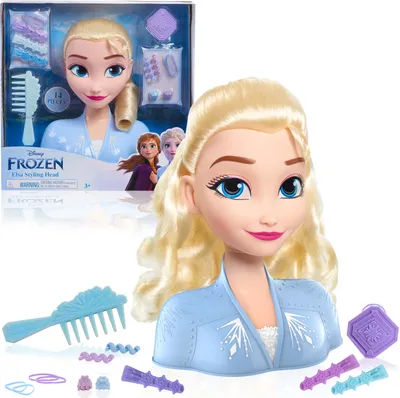 Zdjęcie produktu dla Królowa Lodu II: Głowa do stylizacji Elsy 26 cm duża głowa do stylizacji z akcesoriami i 13 akcesoriami do włosów