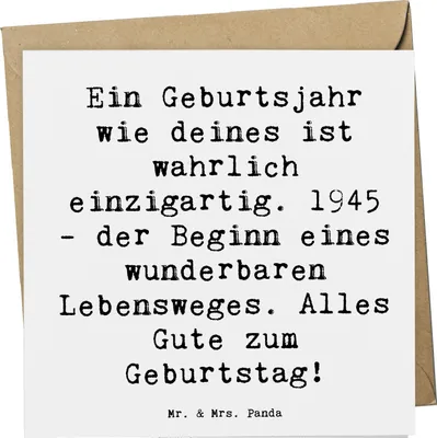 Produktbild von Mr. & Mrs. Panda Klappkarte Spruch 1945 Geburtstag - Weiß - Geschenk, Geburtstagsgeschenk, Alter, Jubiläum, doppelkarte, anlasskarte, Glückwunschkarte, faltkarte, Jahr