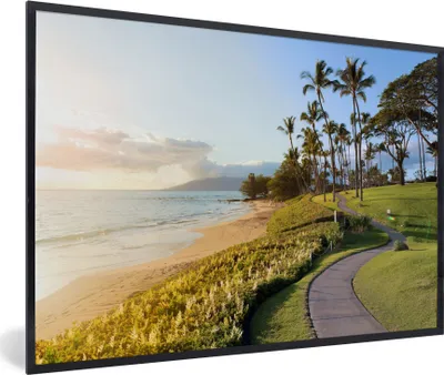 Produktbild von MuchoWow® MuchoWow® Gerahmtes Poster Strand - Weg - Palmen 90x60 cm - Poster mit zchwarzem Bilderrahmen - Fotorahmen - Foto-Plakat