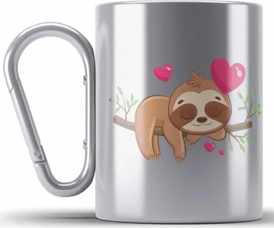 Produktbild von Trendation - Süßes Faultier Edelstahl Tasse Karabiner Grafik Geschenk für Freundin (Silber)