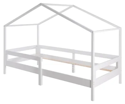 Produktbild von roba Hausbett 90 x 200 cm - Kinderbett nach dem Montessori Prinzip - Erweiterbar mit Lattenrost und Hausbettbezug - Integrierter Rausfallschutz