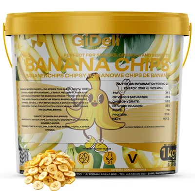 Produktbild von Bananenchips 1kg Ungesüßt Getrocknete Bananen Palmölfrei Snack Müsli GiDeli