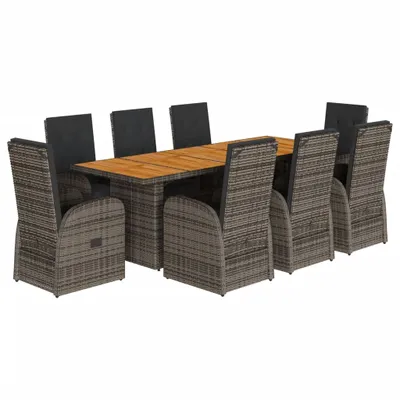 Immagine prodotto di vidaXL set da pranzo da giardino da 9 pezzi con cuscini in polirattan grigio