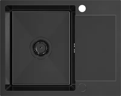 Produktbild von VBChome Edelstahlspüle 60 x 48 cm Schwarz Edelstahl Einbauspüle mit Zwei Löcher Spüle Groß Becken Küchenspüle mit Abtropffläche Siphon