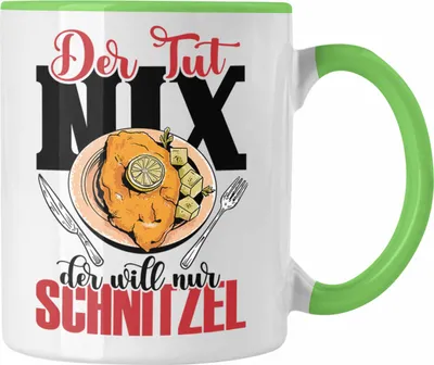Produktbild von Trendation - Schnitzel Tasse "Der tut nix, der will nur Schnitzel" Geschenkidee für Schnitzelliebhaber (Grün)