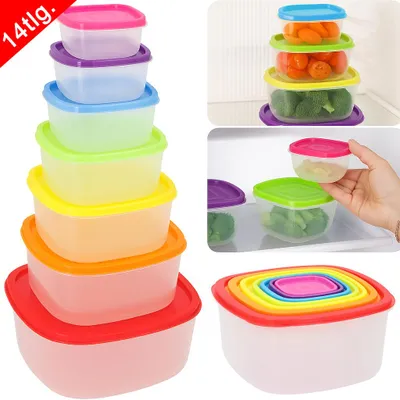 Produktbild von Frischhaltedosen Set 14-teilig – BPA-frei, mikrowellengeeignet, gefrierfest, spülmaschinenfest – bunte Aufbewahrungsdosen mit Deckel