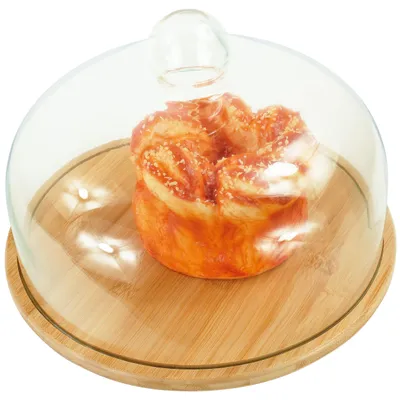 Kuchenplatte mit Glasglocke, 28 cm, Bambus, natur
