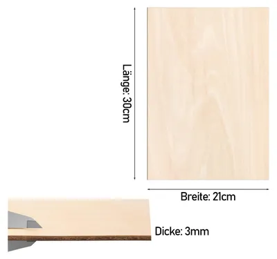 Produktbild von Clanmacy 50 x A4 Holz-Platte | 300 x 210 x 3 mm | Dünne Sperrholz-Zuschnitte | Perfektes Blatt für Laubsäge, Brandmalerei, Laserschnitt, Durchbrochenes, CNC Router
