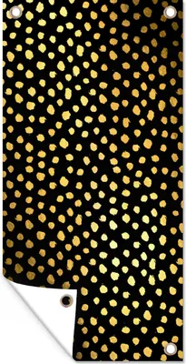 Produktbild von MuchoWow® 30x60 cm Outdoor-Poster Gartendeko Sichtschutz Garten Poster für den Garten  Polka dots - Gold - Schwarz