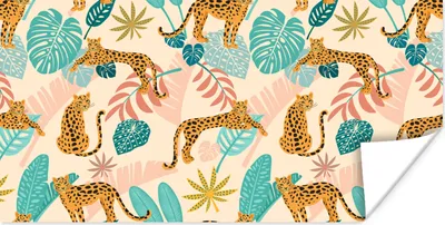 Produktbild von MuchoWow® Poster Blätter - Leopard - Aquarell - Mädchen - Kinder - Rosa - Kinder 40x20 cm - Poster für die Wand - Poster Schlafzimmer