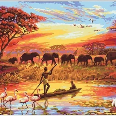 Productafbeelding van Schilderen op nummer: Afrikaanse savanne, 50x40 cm, inclusief lijst. Creatief