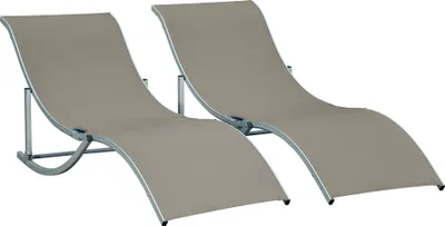 Produktbild von Outsunny 2er Set Sonnenliege Gartenliege Stoffliege Alu Texteline Hellgrau