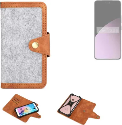 Produktbild von K-S-Trade Handyhülle kompatibel mit Xiaomi Civi 4 Pro Schutzhülle Filz-Hülle Kunst-Leder hellgrau braun (1x)