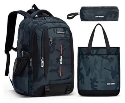 Produktbild von Schulrucksack Set 3-teilig Camouflage Grün 30x18x45cm