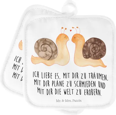 Produktbild von Mr. & Mrs. Panda Topflappen Schnecken Liebe - Weiß - Geschenk, Zukunft, Pärchen, Träume, Kochlappen, Gemeinsam, Topflappenset, topfhalter, Topfuntersetzer, Set, Freundin