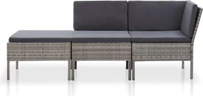 Produktbild von vidaXL 3-tlg. Garten-Lounge-Set mit Auflagen Poly Rattan Grau