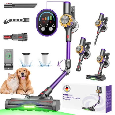 Produktbild von 75000Pa Akku Hand Stielstaubsauger 600W/70mins Akkustaubsauger,Ultraleiser Staubsauger Kabellos SmartDisplay Leichter Antiverwicklung,handstaubsauger