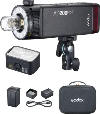 Zdjęcie produktu dla Kieszonkowa lampa błyskowa Godox AD200Pro II, 200 W, 2,4 G, bezprzewodowa lampa błyskowa Speedlite, automatyczny błysk TTL, 1/8000 s HSS, czas ładowania 0,01šC1,8 s, z dwukolorowym światłem modelującym