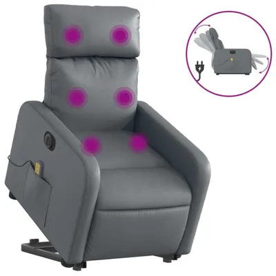 Obrázok produktu pre vidaXL Masážne kreslo so stojacou pomôckou elektrické sivé imitácie kože