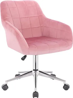 Immagine prodotto di Sgabello Happyment Nola - Rosa - Per adulti - Con rotelle - Velluto - Sedia ergonomica per ufficio - Regolabile in altezza - Con bracciolo