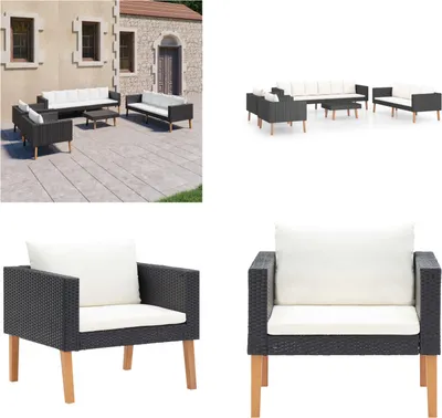 Produktbild von vidaXL 5 tlg. Garten Lounge Set mit Auflagen Poly Rattan Schwarz - Gartenmöbel-Set - Gartenmöbel-Sets - Gartengarnitur - Gartengarnituren