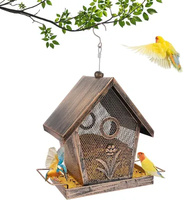 Produktbild von Metall-Vogelfutterstation zum Aufhängen, Kleiner Futterspender für draußen, Garten und Hof, 1,1 kg Kapazität