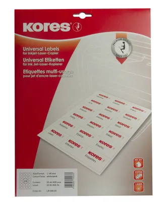 Produktbild von Kores LR040.25, Weiß, Rund, Permanent, A4, Universal, Laser/Inkjet