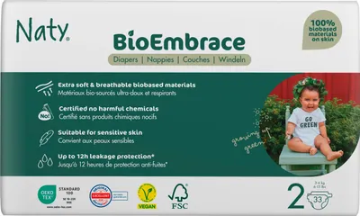 Immagine prodotto di Bioembrace, pannolini taglia 2 | 3-6 kg, confezione da 33 pezzi
