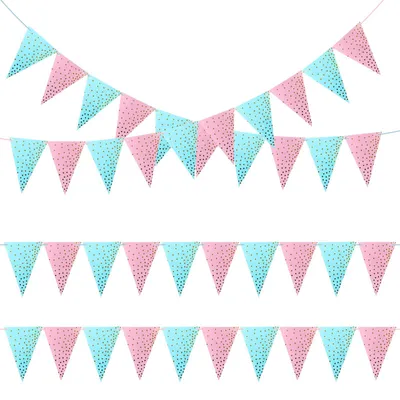 4er-Set Gender Reveal Banner, Blau & Rosa, Babyparty-Deko