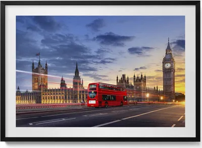 Produktbild von Roter Bus in London– Wandbild mit Rahmen – Gerahmtes Bild  – Wanddekoration – 100x70 cm –  Schwarz Rahmen