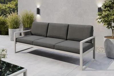 Produktbild von Margaret Hadas24 Gartensofa 3 Sitzer Outdoor Madera Lounge Couch Terrasse wetterfest Balkonmöbel Sitzbank mit Lehne, Gartenmöbel kaschmir, dunkelgrau