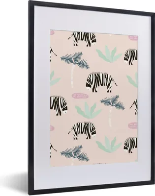 Produktbild von MuchoWow® MuchoWow® Gerahmtes Poster Zebra - Pflanzen - Rosa 30x40 cm - Poster mit zchwarzem Bilderrahmen - Wandposter Schlafzimmer