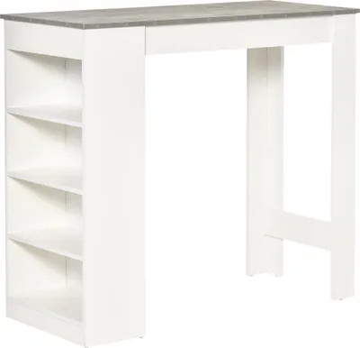 Image de HOMCOM Table de bar pour 2 personnes, table haute mange debout avec 4 étagères ouvertes, pour petits espaces, cuisine, salon, 115 x 50 x 102,7 cm, style moderne, blanc et gris
