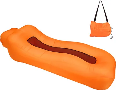 Obrázek produktu pro (Oranžové) Nafukovací lehátko, ultralehké, přenosné, ergonomické plážové lůžko, nafukovací pohovka, gauč, vodotěsné, nepropustné, pro vnitřní i venkovní použití, turistiku, kempování, cestování