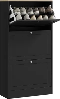 Image de HOMCOM Meuble à chaussures 18 paires, armoire à chaussures étroite moderne avec 3 tiroirs rabattables et étagères réglables, pour couloir et entrée, 60 x 23,5 x 115 cm, noir