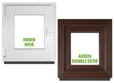 Productafbeelding van BAU PLAZA Kelderraam, breedte x hoogte 110 x 110 cm, DIN links, buitenkant donker eikenhout, binnenkant wit – draaikipraam – dubbel glas, 32 mm – PVC kunststof raam