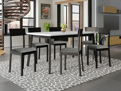 Obrázok produktu pre Rozkladací stôl 160 cm so 6 stoličkami ADELBITE 7 - biely / čierny / šedý