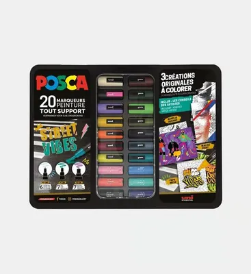 Produktbild von Posca - paintmarkers, metalen doos van 20 stuks, assorti, ontwerp Street Vibes