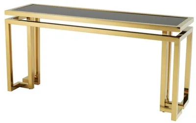Produktbild von Casa Padrino Designer Edelstahl Konsole gold mit schwarzem Glas - Luxus Konsolentisch