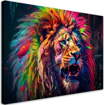 Produktbild von Leinwandbild Neon Löwe Bunt 60x40 Feeby Bunt bild für die wand bereit zum aufhängen