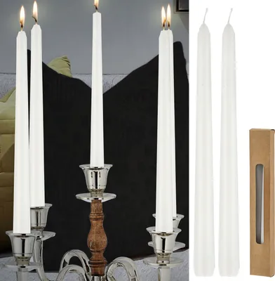 Produktbild von Stabkerze 2er Set weiß 2x25cm Paraffin Dekokerze Kerze glänzend Spitzkerze Leuchterkerzen Wachskerze Echtwachs