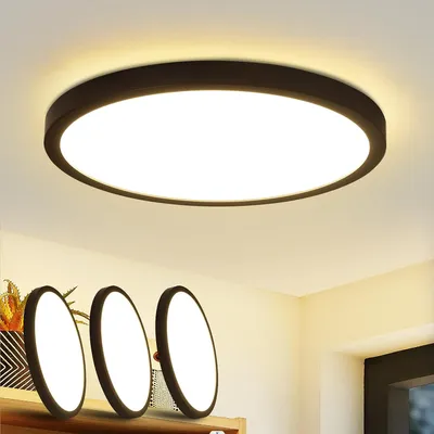 Image de ZMH LED Plafonnier Salon Noir Lot de 3 24W Rond Plat Moderne Noir 3000K Blanc Chaud Ultra Fin IP44 pour salon, chambre à coucher, chambre d'enfant