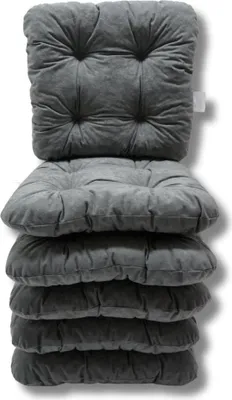 A stack of gray chair cushions.