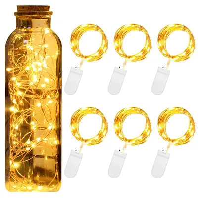 Lichtkette 6er-Set, 2 m, warmweiß, LED, batteriebetrieben