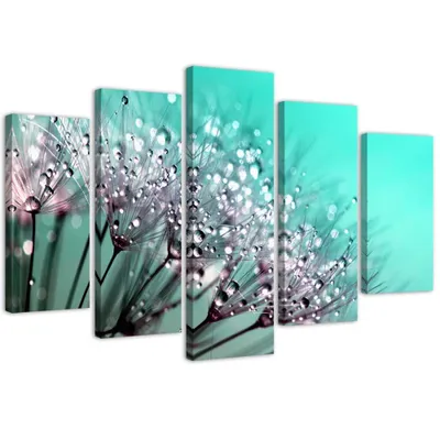 Produktbild von 5-teiliges leinwandbild türkisfarbene hüpfburgen 100x70 cm Feeby grün wandbild bereit zum aufhängen