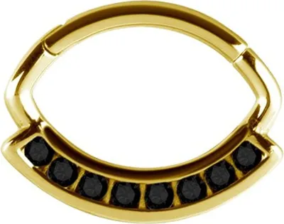 Produktbild von Karisma Edelstahl 316L Hinged Septum/Daith Clicker mit Kristallstein Zirkonia Ring Ohrring Nase 1,2x6mm - Gold Black Steine